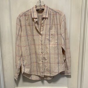 Vintage The Woolrich Woman Pastel Plaid Pleated Longsleeve Button Down Shirt